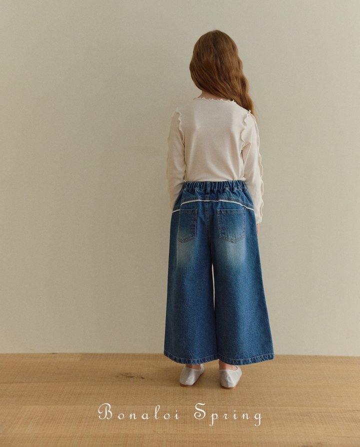 Bonaloi - Korean Children Fashion - #childofig - Lace Pleated Denim Pants - 6