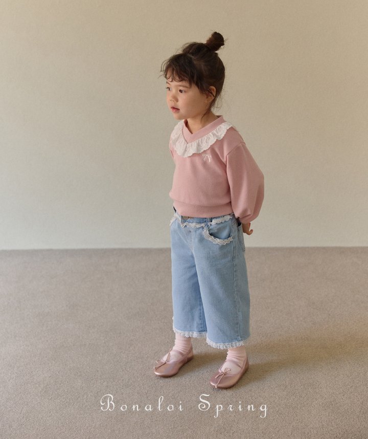 Bonaloi - Korean Children Fashion - #childrensboutique - Ribbon Lace V Sweatshirts - 8