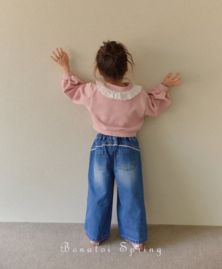 Bonaloi - Korean Children Fashion - #designkidswear - Lace Pleated Denim Pants - 8