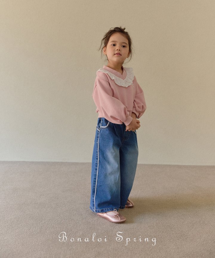 Bonaloi - Korean Children Fashion - #discoveringself - Lace Pleated Denim Pants - 9