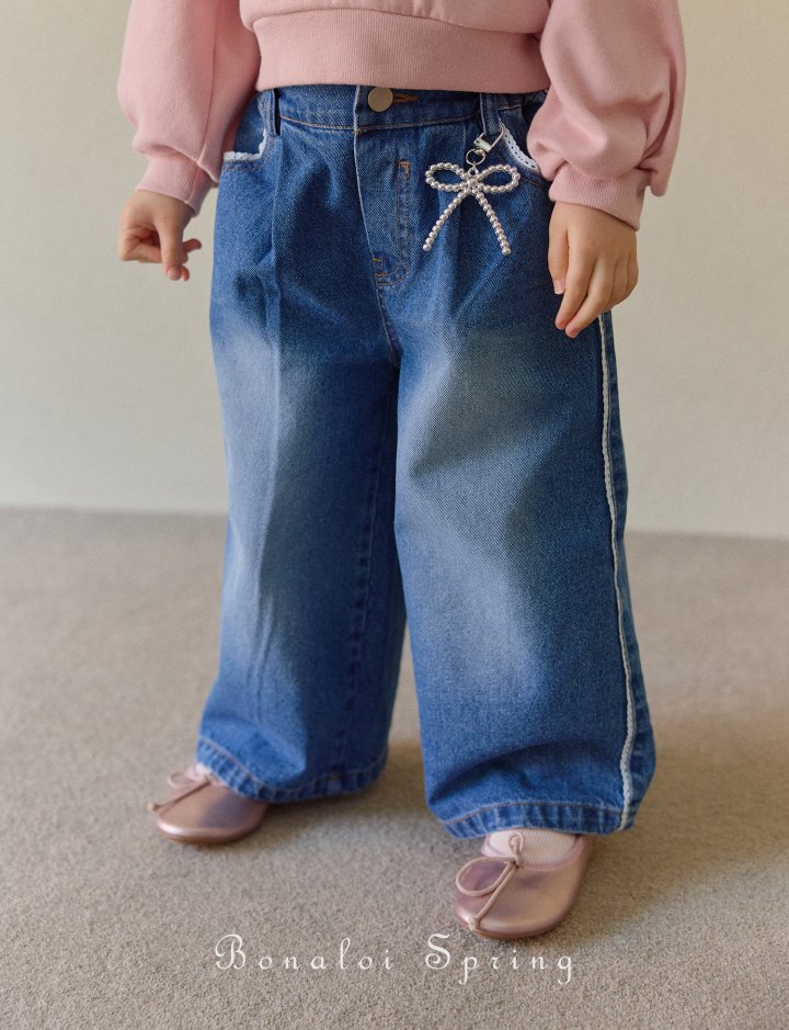 Bonaloi - Korean Children Fashion - #kidsshorts - Lace Pleated Denim Pants - 11