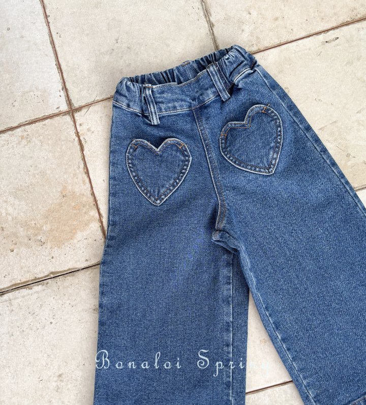 Bonaloi - Korean Children Fashion - #kidsshorts - Heart Pocket Wide Denim