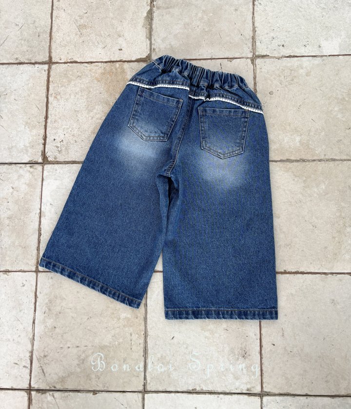 Bonaloi - Korean Children Fashion - #littlefashionista - Lace Pleated Denim Pants