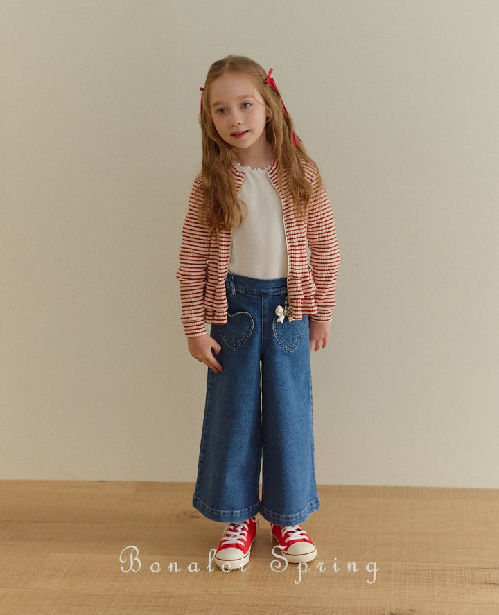 Bonaloi - Korean Children Fashion - #littlefashionista - Heart Pocket Wide Denim - 5