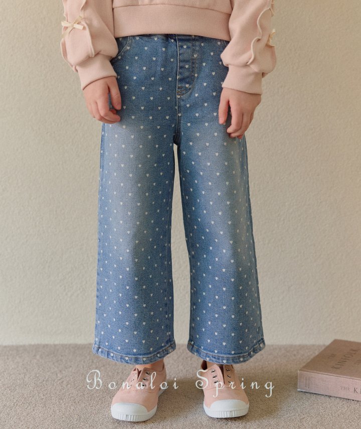 Bonaloi - Korean Children Fashion - #littlefashionista - Mini Heart Denim Pants - 4