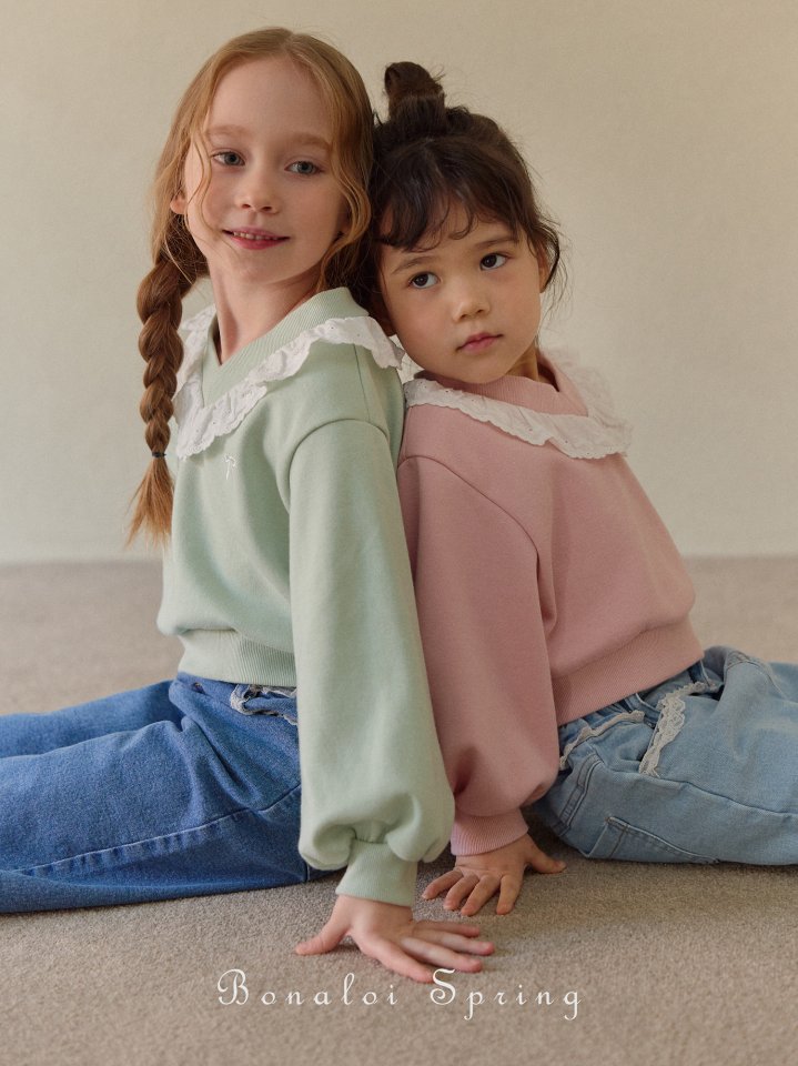 Bonaloi - Korean Children Fashion - #magicofchildhood - Ribbon Lace V Sweatshirts - 3