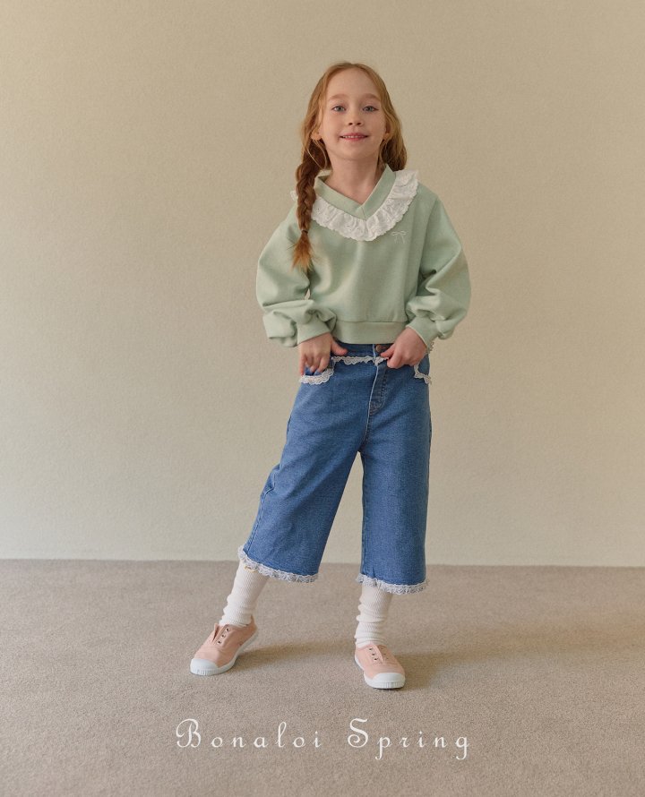 Bonaloi - Korean Children Fashion - #magicofchildhood - Ribbon Lace V Sweatshirts - 4