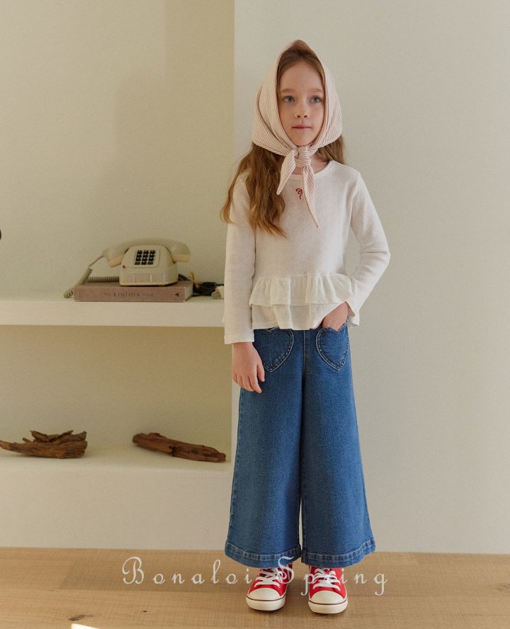 Bonaloi - Korean Children Fashion - #minifashionista - Heart Pocket Wide Denim - 7