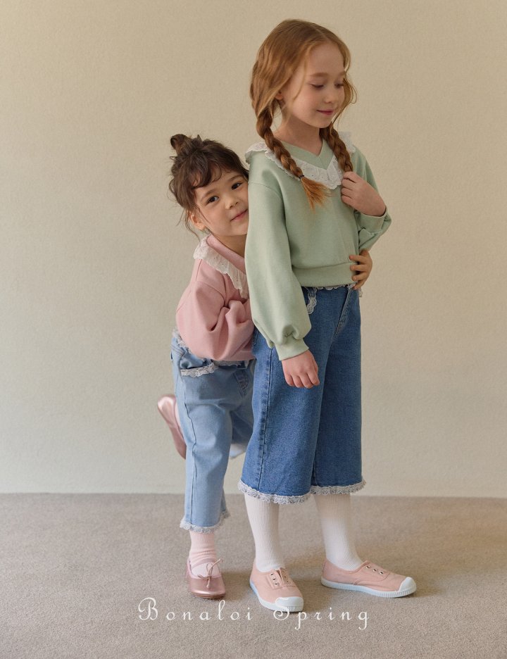 Bonaloi - Korean Children Fashion - #prettylittlegirls - Ribbon Lace V Sweatshirts - 5