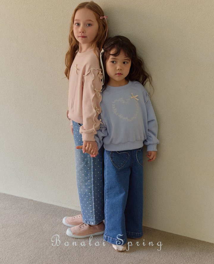 Bonaloi - Korean Children Fashion - #prettylittlegirls - Heart Pocket Wide Denim - 8
