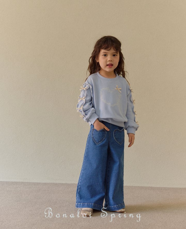 Bonaloi - Korean Children Fashion - #stylishchildhood - Heart Pocket Wide Denim - 11