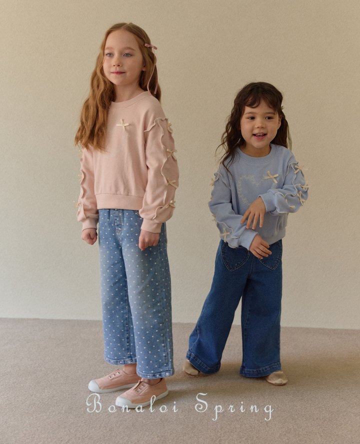 Bonaloi - Korean Children Fashion - #todddlerfashion - Heart Pocket Wide Denim - 9