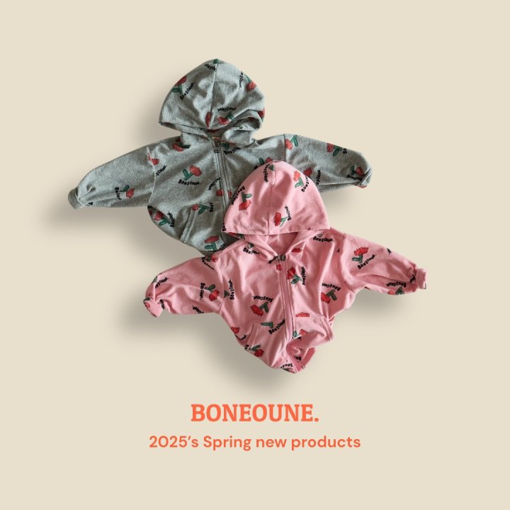 Boneoune - Korean Children Fashion - #childrensboutique - Terry Flower Hooded Zip-up Jacket