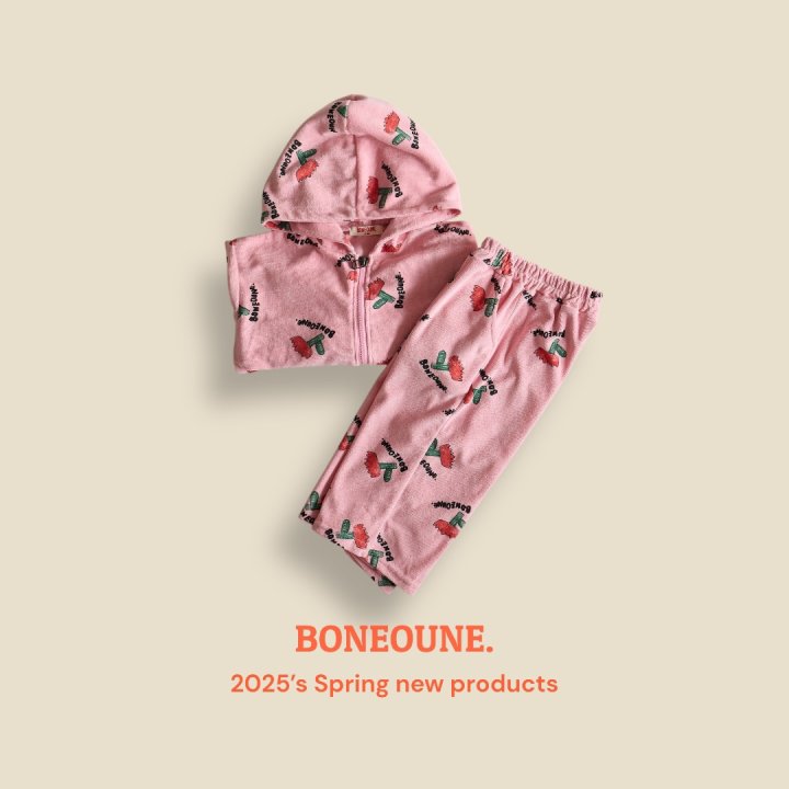 Boneoune - Korean Children Fashion - #kidsshorts - Terry Flower Hooded Zip-up Jacket - 5