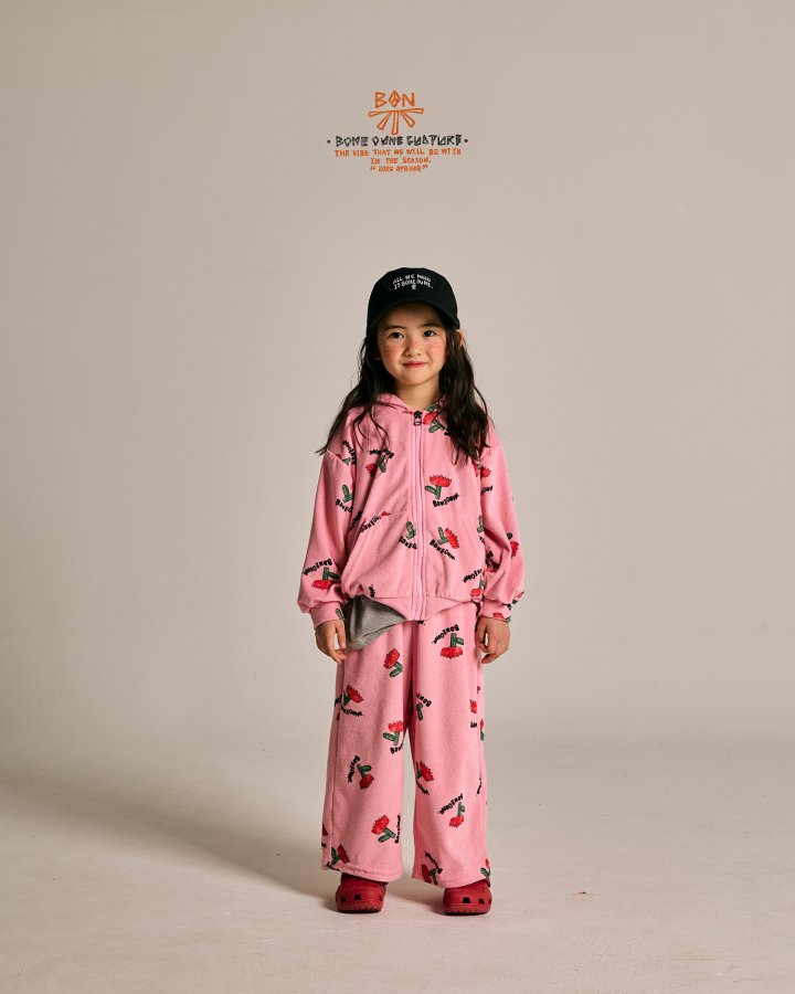 Boneoune - Korean Children Fashion - #prettylittlegirls - Terry Flower Hooded Zip-up Jacket - 12