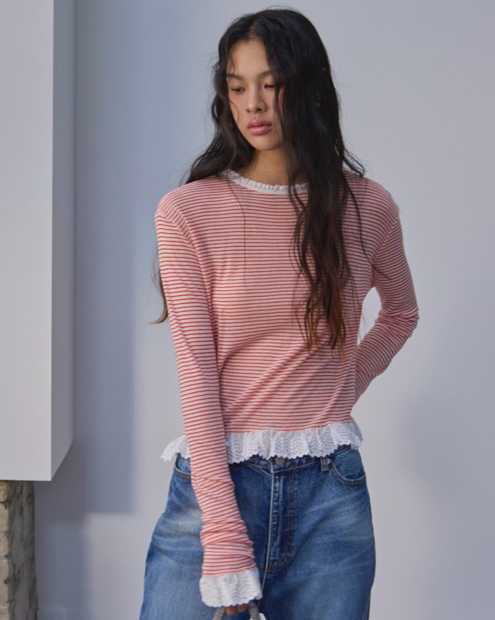 Dailyjud - Korean Women Fashion - #momslook - Plain Lace Combie Tee - 3