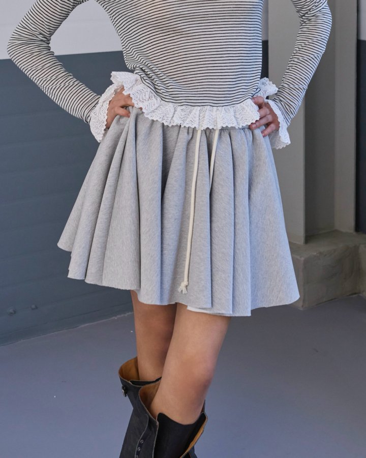 Dailyjud - Korean Women Fashion - #momslook - Alia Half Open Sweatshirts Skirt Set - 6