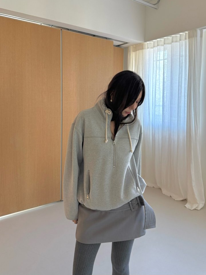 Dailyjud - Korean Women Fashion - #momslook - Alia Half Open Sweatshirts Skirt Set - 8