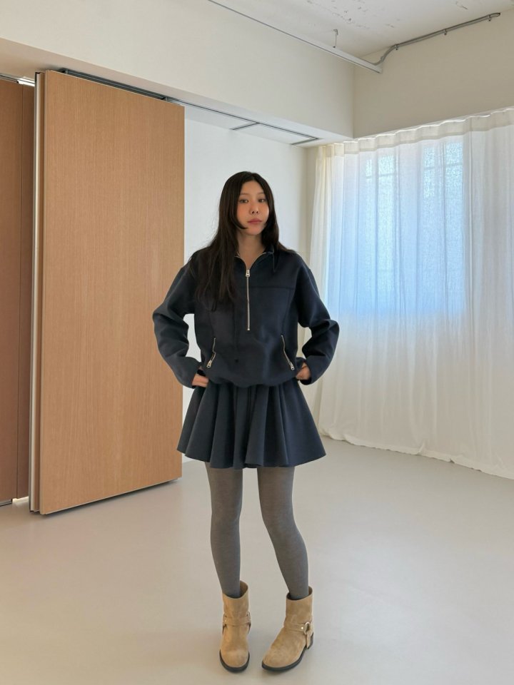 Dailyjud - Korean Women Fashion - #momslook - Alia Half Open Sweatshirts Skirt Set