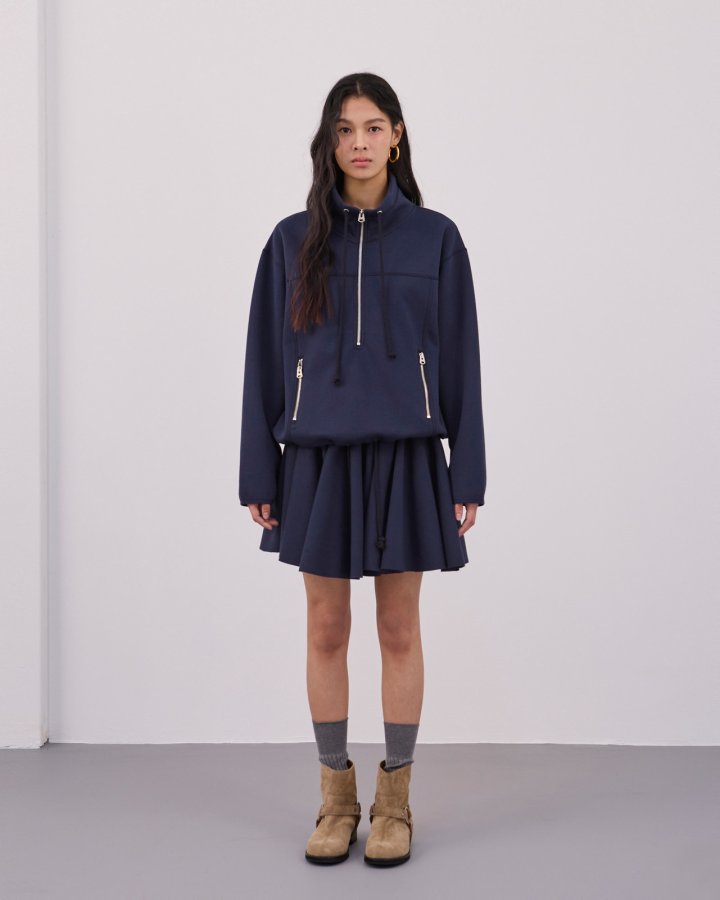 Dailyjud - Korean Women Fashion - #momslook - Alia Half Open Sweatshirts Skirt Set - 11