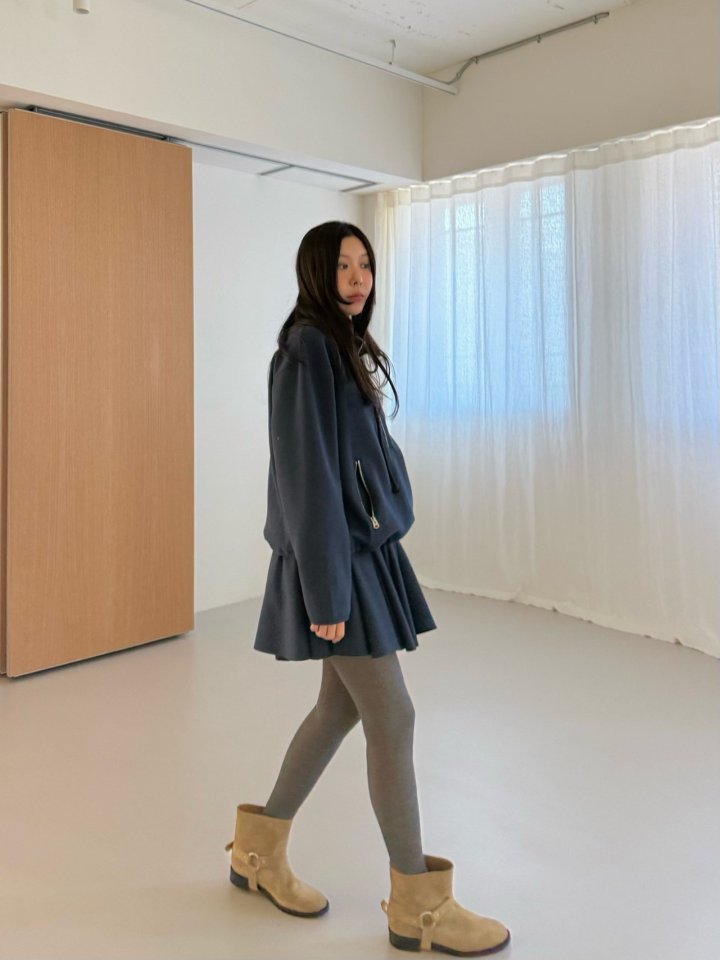 Dailyjud - Korean Women Fashion - #momslook - Alia Half Open Sweatshirts Skirt Set - 3
