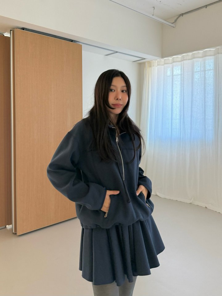 Dailyjud - Korean Women Fashion - #momslook - Alia Half Open Sweatshirts Skirt Set - 7