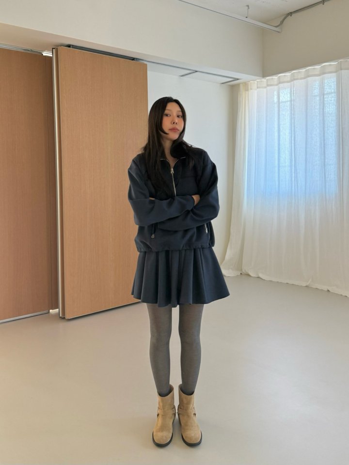Dailyjud - Korean Women Fashion - #momslook - Alia Half Open Sweatshirts Skirt Set - 9