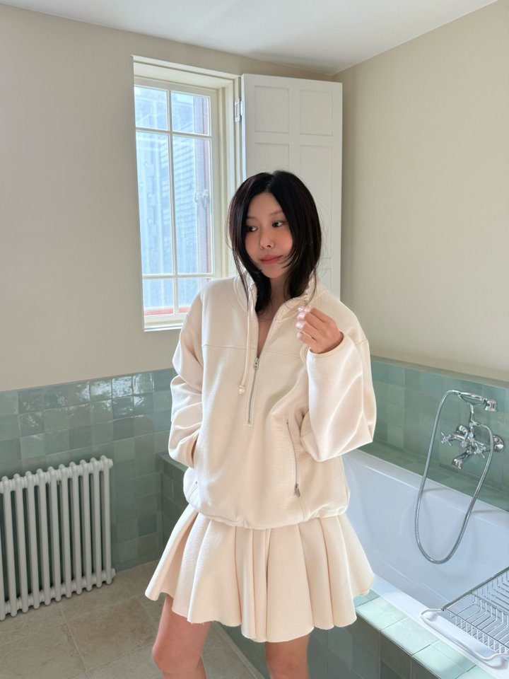 Dailyjud - Korean Women Fashion - #momslook - Alia Half Open Sweatshirts Skirt Set - 6