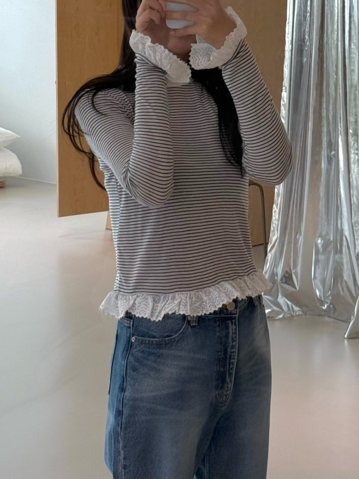 Dailyjud - Korean Women Fashion - #womensfashion - Plain Lace Combie Tee - 8