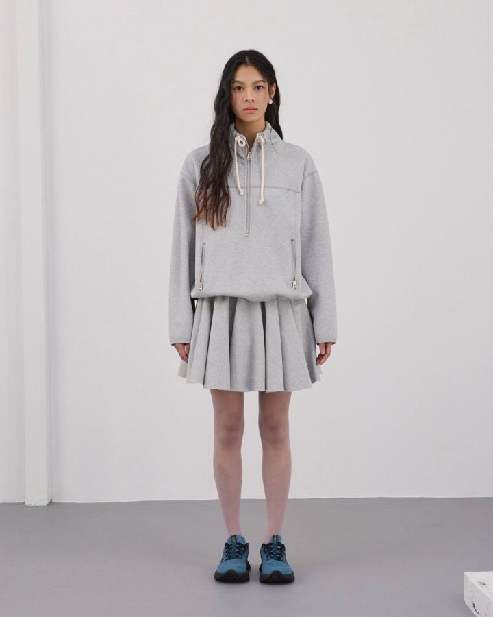 Dailyjud - Korean Women Fashion - #womensfashion - Alia Half Open Sweatshirts Skirt Set