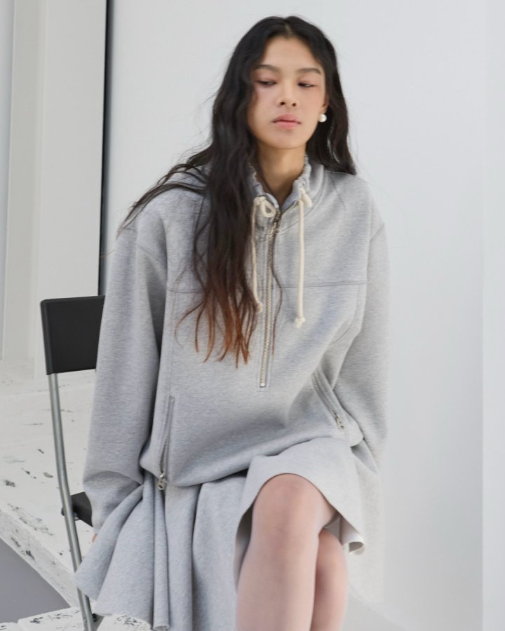 Dailyjud - Korean Women Fashion - #womensfashion - Alia Half Open Sweatshirts Skirt Set - 3