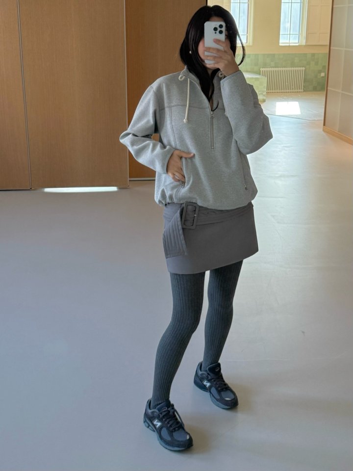 Dailyjud - Korean Women Fashion - #womensfashion - Alia Half Open Sweatshirts Skirt Set - 9