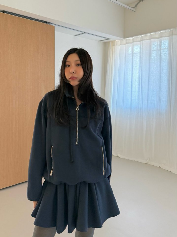 Dailyjud - Korean Women Fashion - #womensfashion - Alia Half Open Sweatshirts Skirt Set - 10