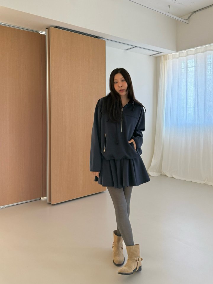 Dailyjud - Korean Women Fashion - #womensfashion - Alia Half Open Sweatshirts Skirt Set - 2