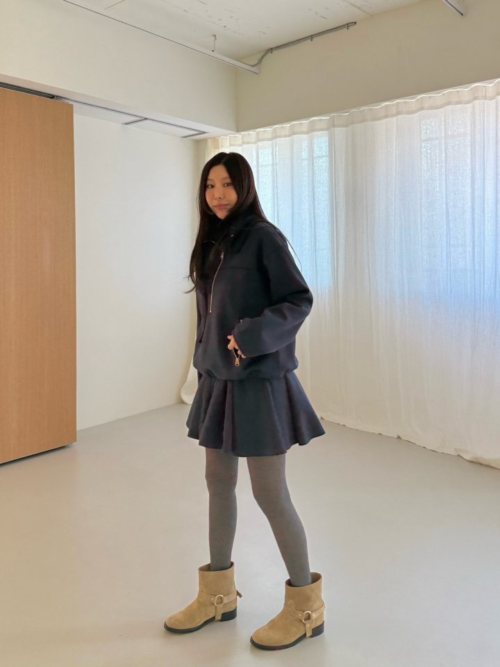 Dailyjud - Korean Women Fashion - #momslook - Alia Half Open Sweatshirts Skirt Set - 4