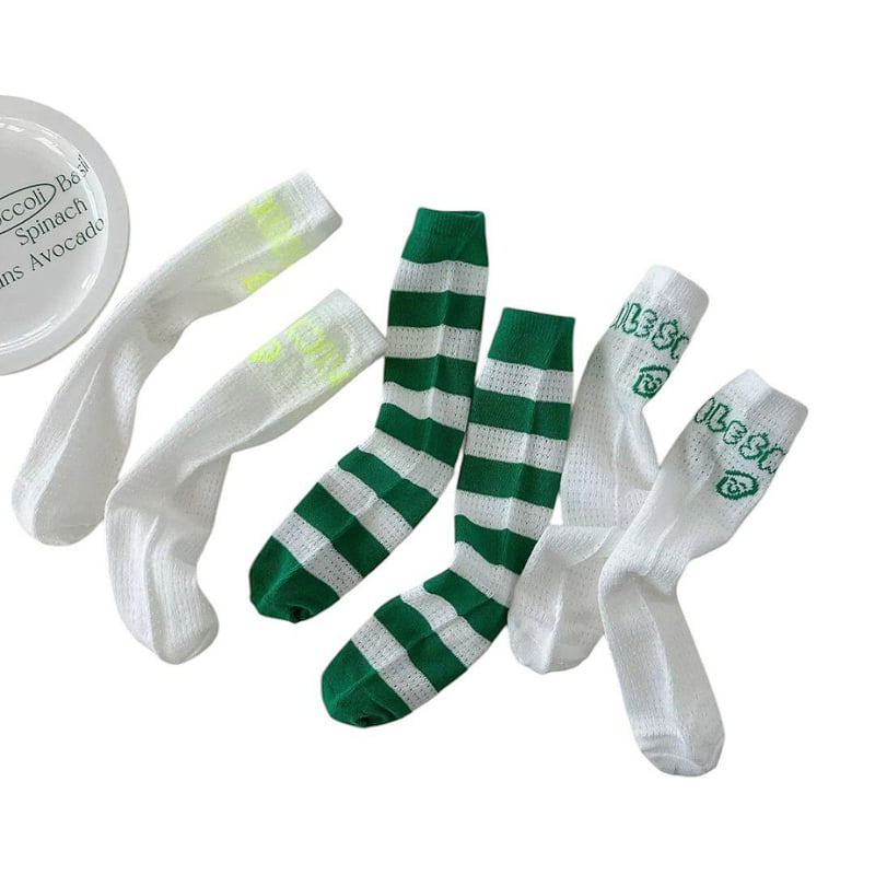 Dudie - Korean Children Fashion - #Kfashion4kids - Green Mile Socks (set of 3) - 7