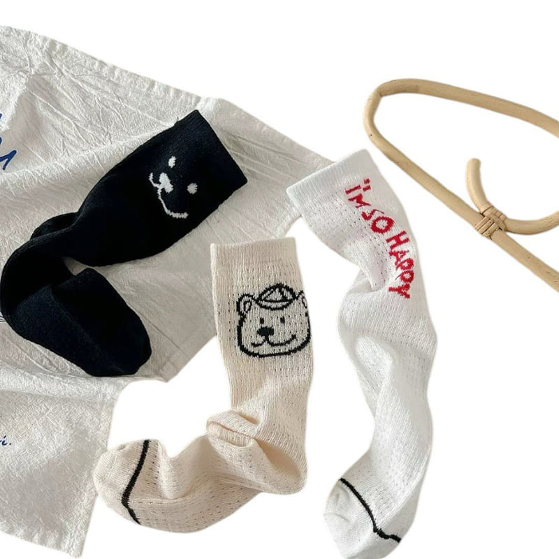 Dudie - Korean Children Fashion - #Kfashion4kids - Happy Teddy Socks (set of 3) - 11