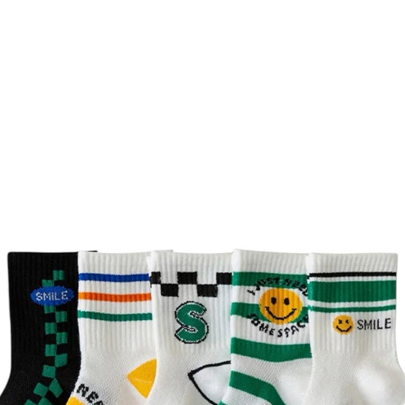 Dudie - Korean Children Fashion - #Kfashion4kids - Check Smile Socks (set of 5) - 3