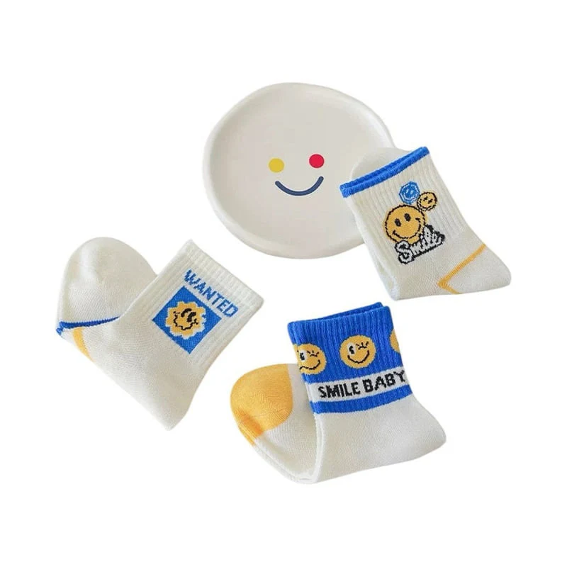 Dudie - Korean Children Fashion - #childofig - Blue Smile Socks (set of 3) - 7
