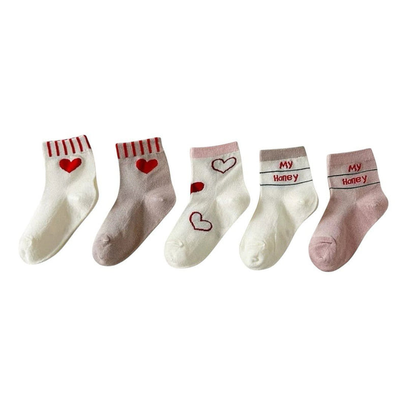 Dudie - Korean Children Fashion - #childofig - Honey Heart Socks (set of 5) - 6
