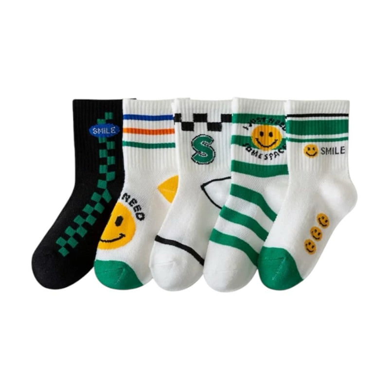 Dudie - Korean Children Fashion - #childofig - Check Smile Socks (set of 5) - 8