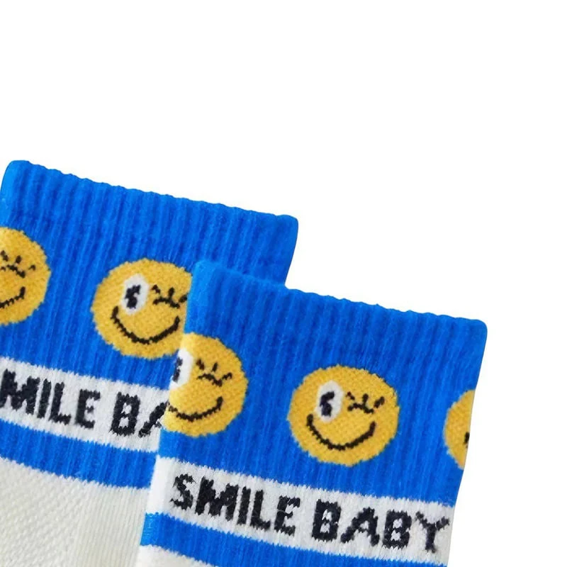 Dudie - Korean Children Fashion - #childrensboutique - Blue Smile Socks (set of 3) - 8