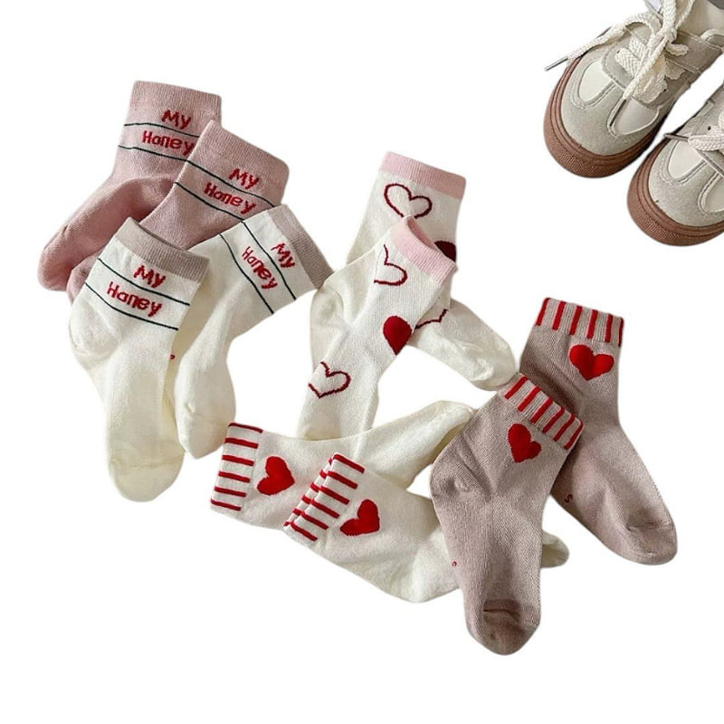 Dudie - Korean Children Fashion - #childrensboutique - Honey Heart Socks (set of 5) - 7