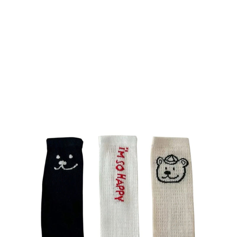 Dudie - Korean Children Fashion - #childofig - Happy Teddy Socks (set of 3) - 4