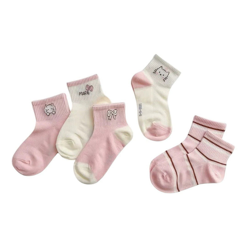 Dudie - Korean Children Fashion - #childrensboutique - Pinkat Socks (set of 5) - 7