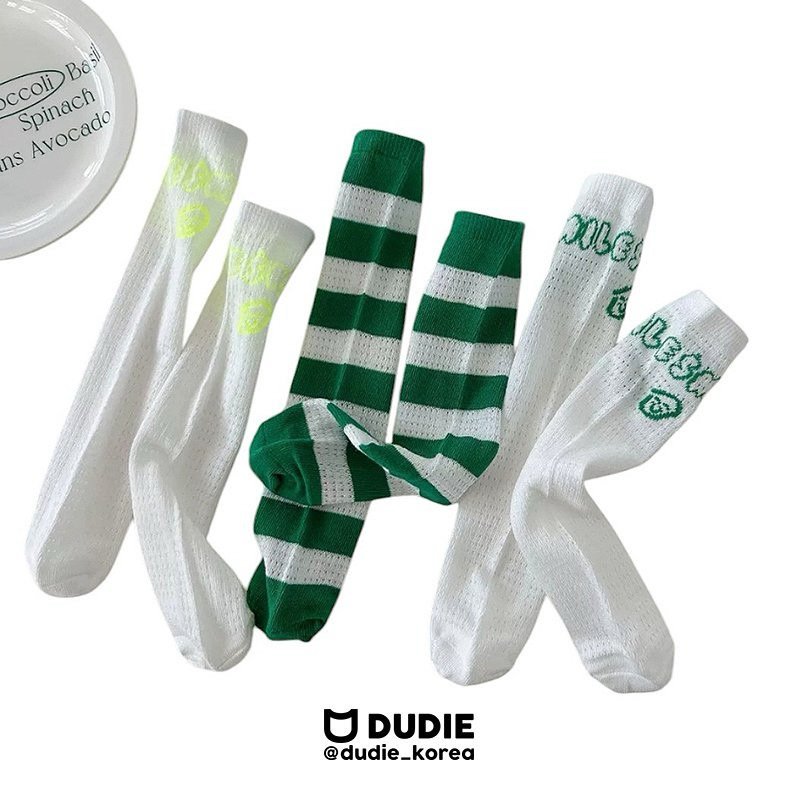 Dudie - Korean Children Fashion - #designkidswear - Green Mile Socks (set of 3)
