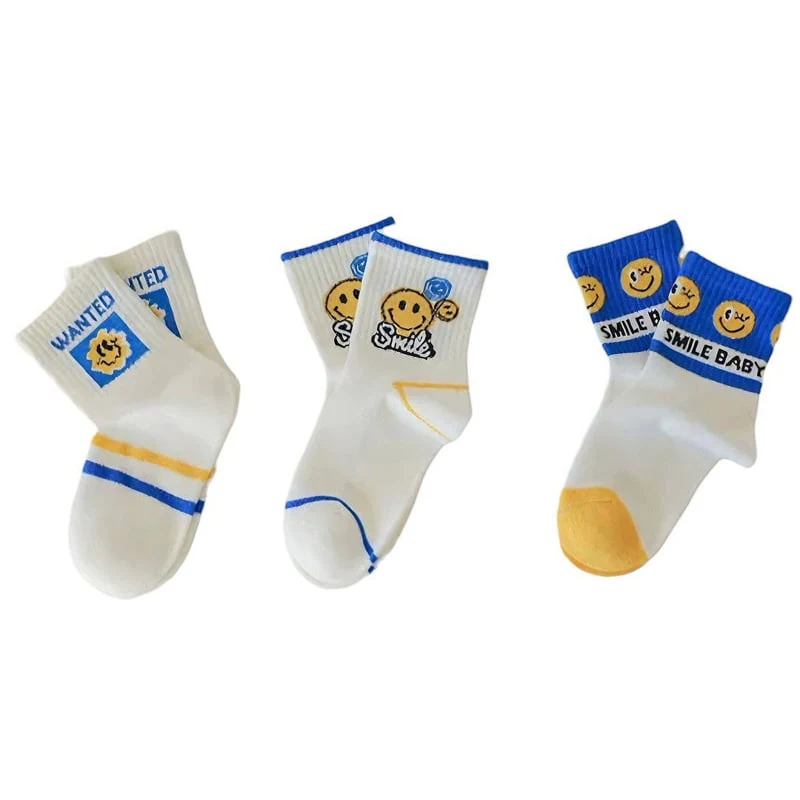 Dudie - Korean Children Fashion - #designkidswear - Blue Smile Socks (set of 3) - 9