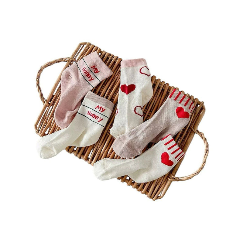Dudie - Korean Children Fashion - #designkidswear - Honey Heart Socks (set of 5) - 8