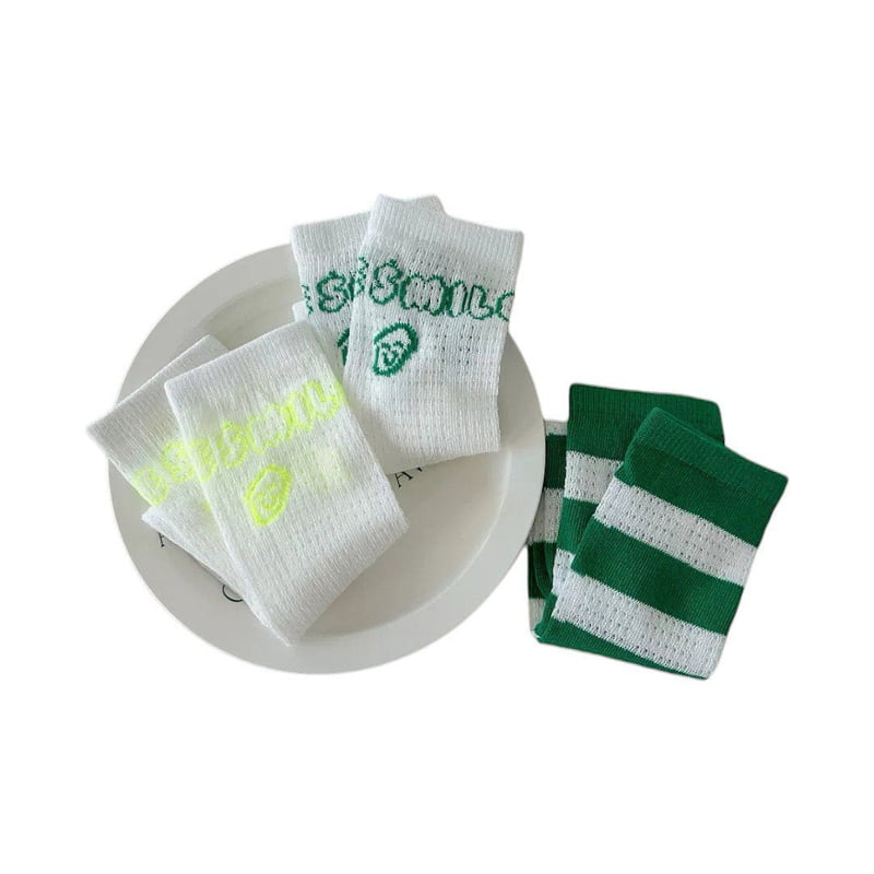 Dudie - Korean Children Fashion - #discoveringself - Green Mile Socks (set of 3) - 2