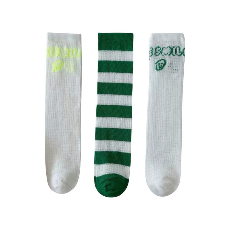 Dudie - Korean Children Fashion - #fashionkids - Green Mile Socks (set of 3) - 3